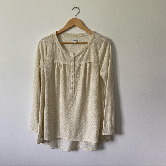 Wonderly Yellow Patterned Henley Cottagecore Shirt size M - Picture 2 of 5